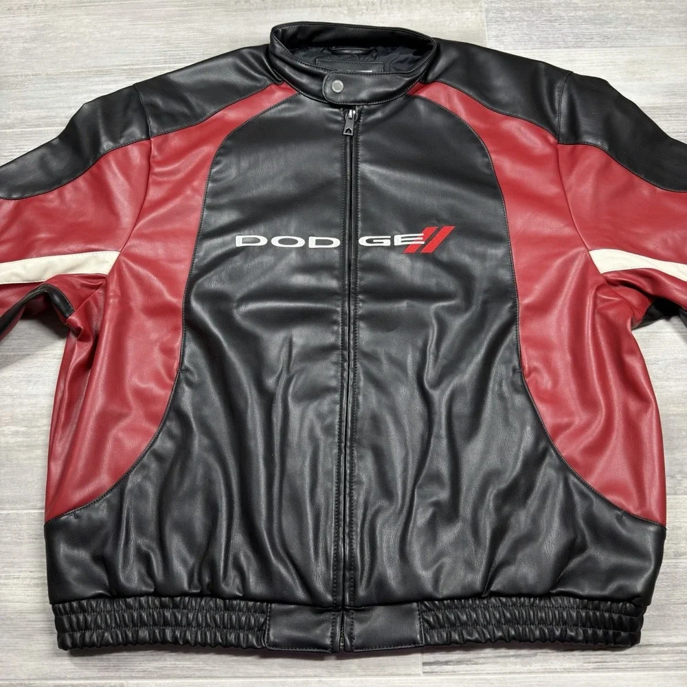 Faux Leather Dodge Graphic Full Zip‎ Jacket Men's XXL Embroidered Black NWT